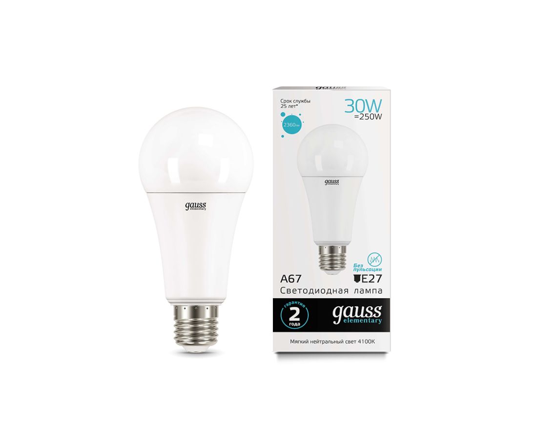 ლედ ნათურა A67 30W E27 4100K gauss el - 73229 — ნათურა და ვაზნა
